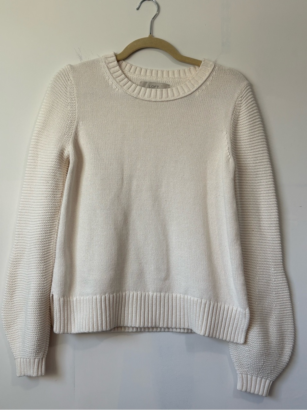 LOFT Ivory Crewneck Sweater with Ribbed Trim